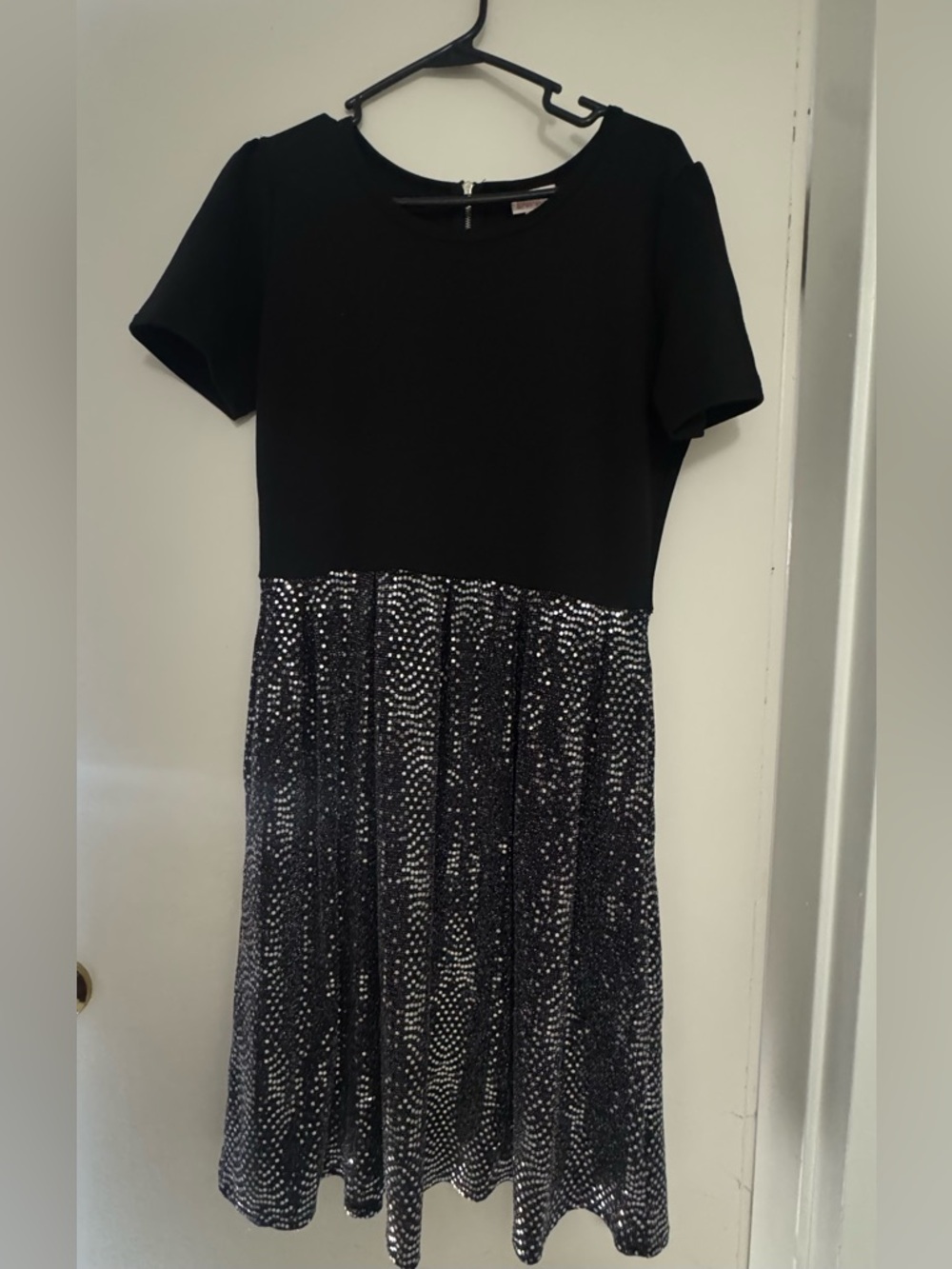 Black Top with Silver Sequin Skirt Dress